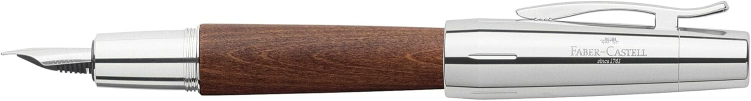 Faber-Castell E-motion 148202 Fountain Pen Wood/Chrome Nib EF Includes Gift Packaging Barrel Colour Brown/Silver