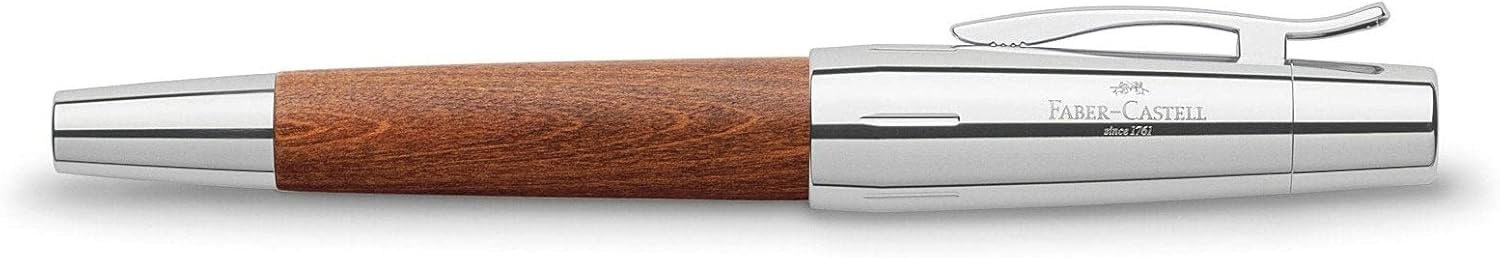 Faber-Castell E-motion 148202 Fountain Pen Wood/Chrome Nib EF Includes Gift Packaging Barrel Colour Brown/Silver