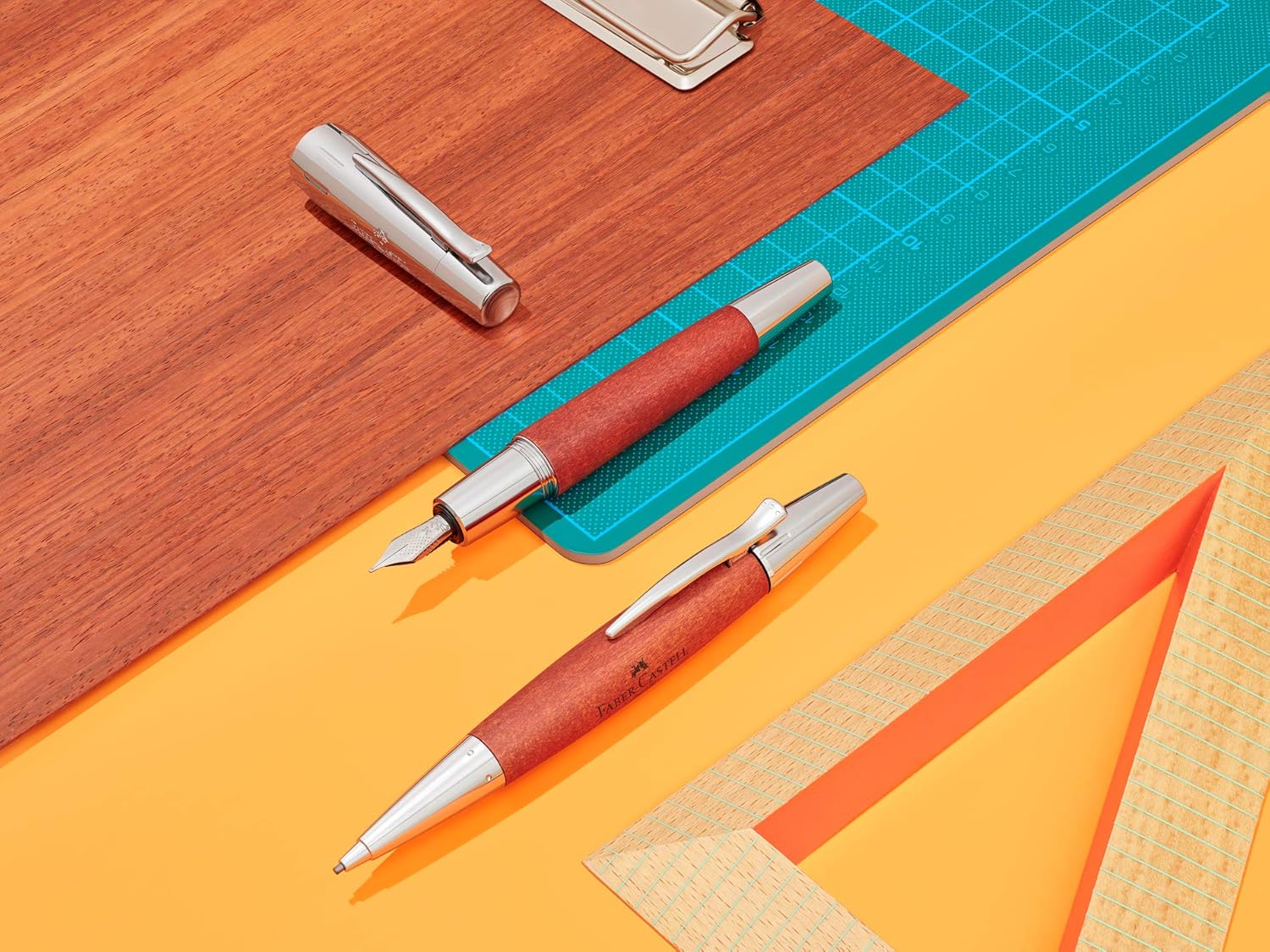Faber-Castell E-motion 148202 Fountain Pen Wood/Chrome Nib EF Includes Gift Packaging Barrel Colour Brown/Silver