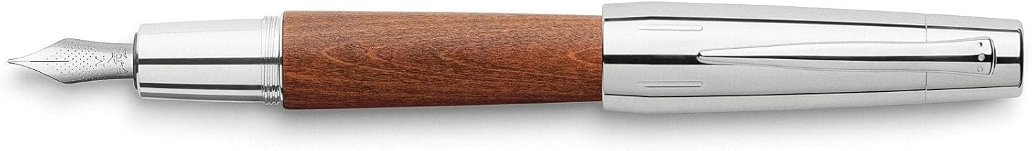 Faber-Castell E-motion 148202 Fountain Pen Wood/Chrome Nib EF Includes Gift Packaging Barrel Colour Brown/Silver