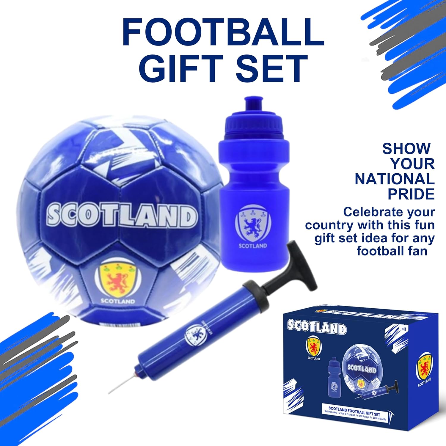 Gioco International Country Themed Football Gift Set, Includes Size 5 Team Ball, Pump and 500ml Bottle, Fan Present