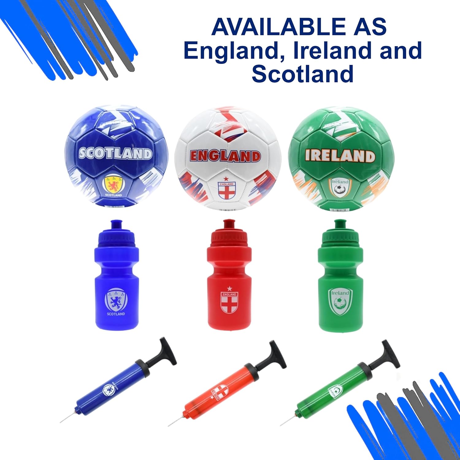 Gioco International Country Themed Football Gift Set, Includes Size 5 Team Ball, Pump and 500ml Bottle, Fan Present