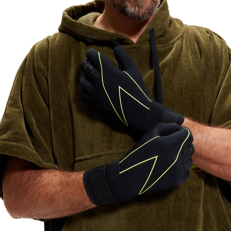 Speedo Open Water Neoprene Swim Gloves (Black/Fluo Yellow, Medium)