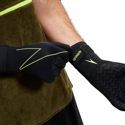 Speedo Open Water Neoprene Swim Gloves (Black/Fluo Yellow, Medium)