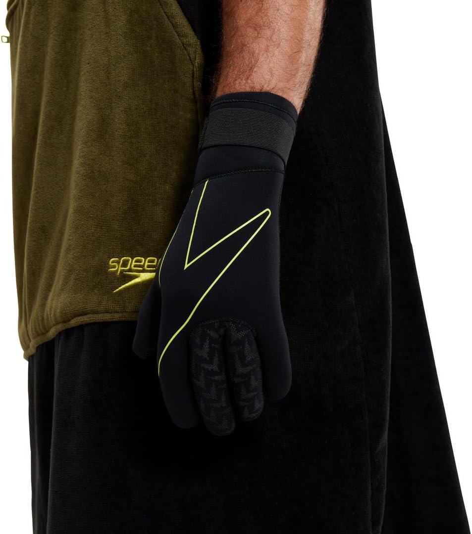 Speedo Open Water Neoprene Swim Gloves (Black/Fluo Yellow, Medium)