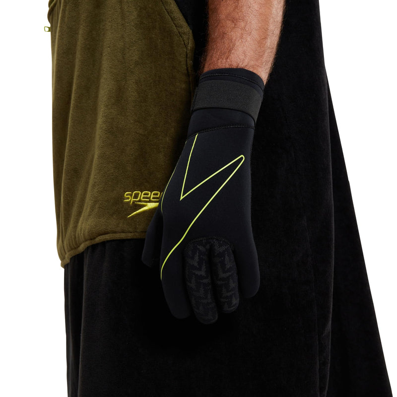 Speedo Open Water Neoprene Swim Gloves (Black/Fluo Yellow, Small)