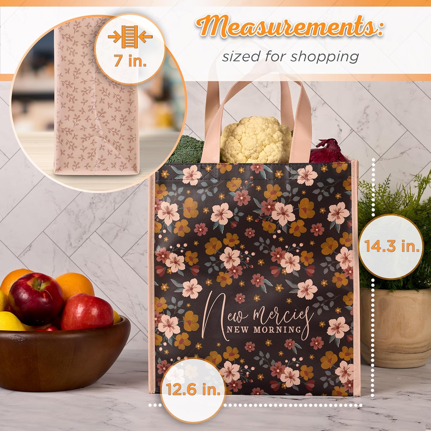 Christian Art Gifts Full Multicolor Printed Reusable, Sturdy, Collapsible Women's Shopping Tote Bag w/Inspirational Scripture