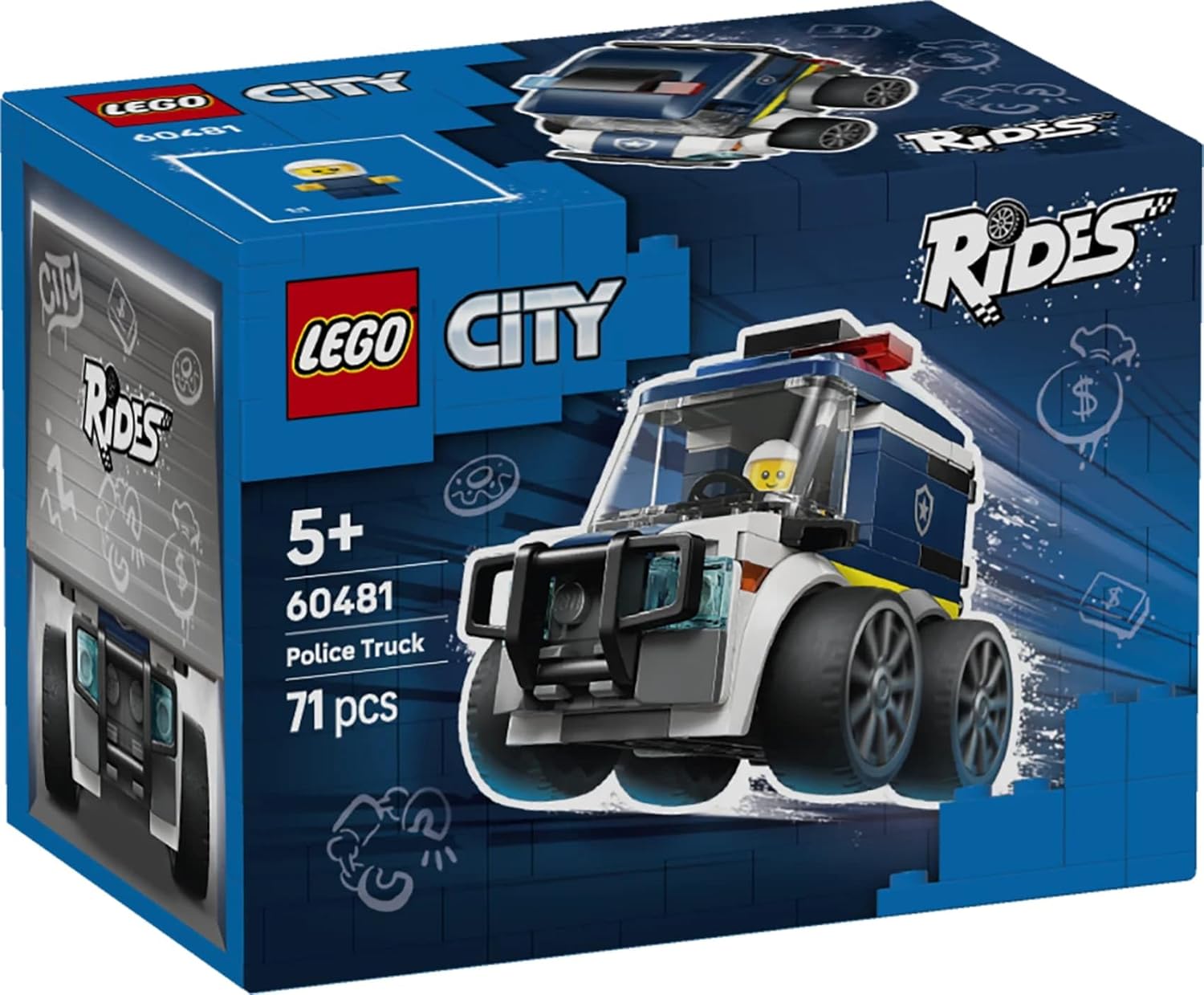 LEGO City Rides – Police Truck Toy - Emergency Vehicles Building Set w/a Police Officer Junior Minifigure - Party Bag Fillers - Small Collectible Gift for 5+ Year Old Boys - 60481