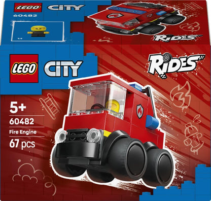 LEGO City Rides – Fire Engine Toy - Emergency Vehicles Building Set w/a Firefighter Junior Minifigure - Party Bag Fillers - Small Collectible Gift for 5+ Year Old Boys - 60482