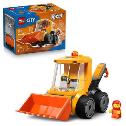 LEGO City Rides – Construction Loader Toy - Excavator Building Set w/a Worker Junior Minifigure - Party Bag Fillers - Small Collectible Gift for 5+ Year Old Boys - 60483
