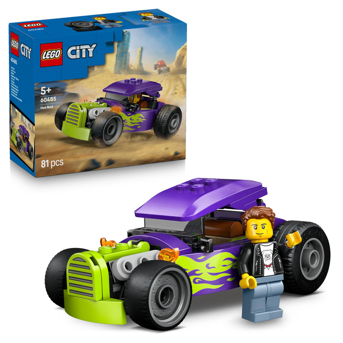 LEGO City Hot Rod - Racewagen Auto Speelgoed voor Kinderen met Chauffeur Minifiguur en Inklapbaar Dak - Fijne Motoriek Bouwpakket - Klein Verjaardagscadeau voor Jongens vanaf 5 Jaar - 60485