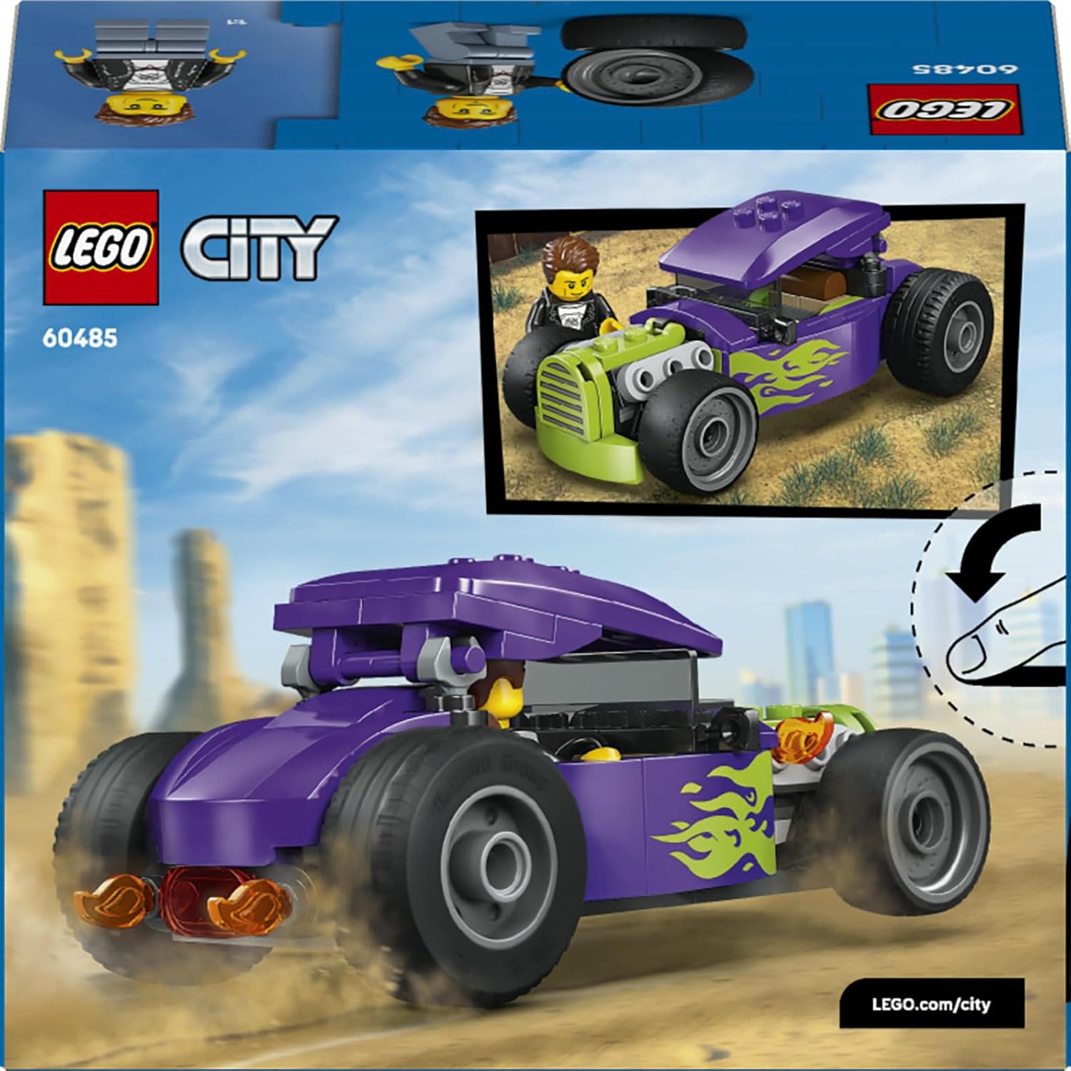 LEGO City Hot Rod - Racewagen Auto Speelgoed voor Kinderen met Chauffeur Minifiguur en Inklapbaar Dak - Fijne Motoriek Bouwpakket - Klein Verjaardagscadeau voor Jongens vanaf 5 Jaar - 60485