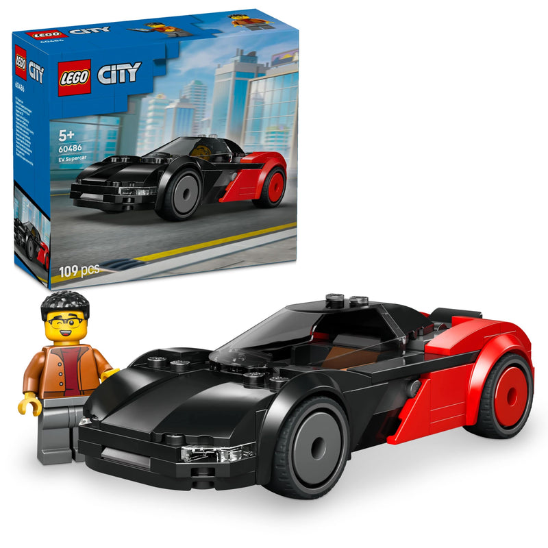 LEGO City EV Supercar Toy - Race Car Model Kit w/a Driver Minifigure - Fine Motor Skills Building Set - Small Birthday Gift Idea for 5+ Year Old Boys - 60486