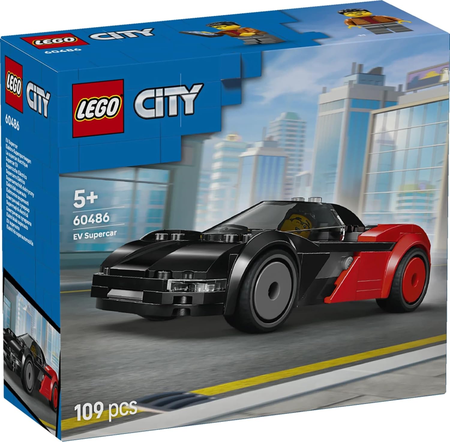 LEGO City EV Supercar Toy - Race Car Model Kit w/a Driver Minifigure - Fine Motor Skills Building Set - Small Birthday Gift Idea for 5+ Year Old Boys - 60486