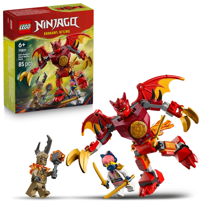 LEGO NINJAGO Kai's Dragon Mech Battle Pack - Ninja Toy w/an Action Figure, 3 Minifigures & Katanas - Birthday Gift for 6+ Year Old Boys & Fans - 71851