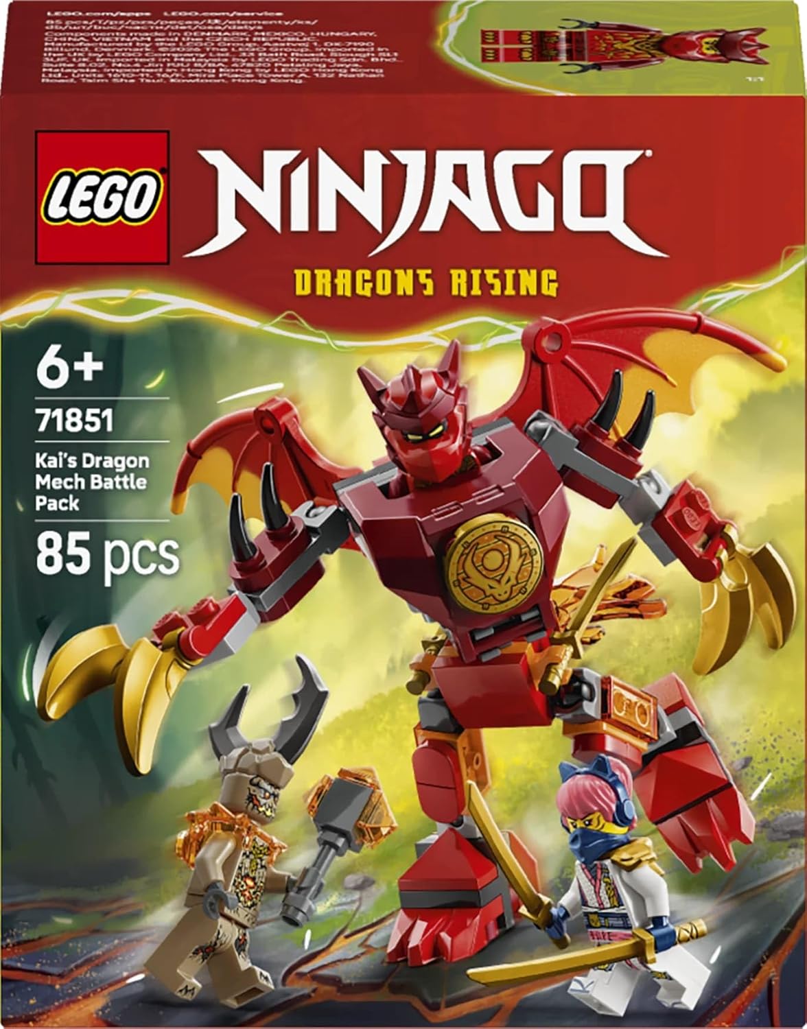 LEGO NINJAGO Kai's Dragon Mech Battle Pack - Ninja Toy w/an Action Figure, 3 Minifigures & Katanas - Birthday Gift for 6+ Year Old Boys & Fans - 71851