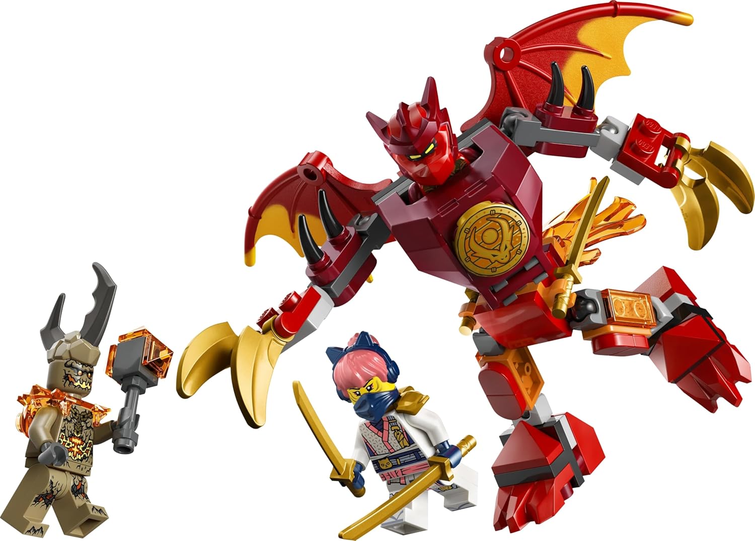 LEGO NINJAGO Kai's Dragon Mech Battle Pack - Ninja Toy w/an Action Figure, 3 Minifigures & Katanas - Birthday Gift for 6+ Year Old Boys & Fans - 71851