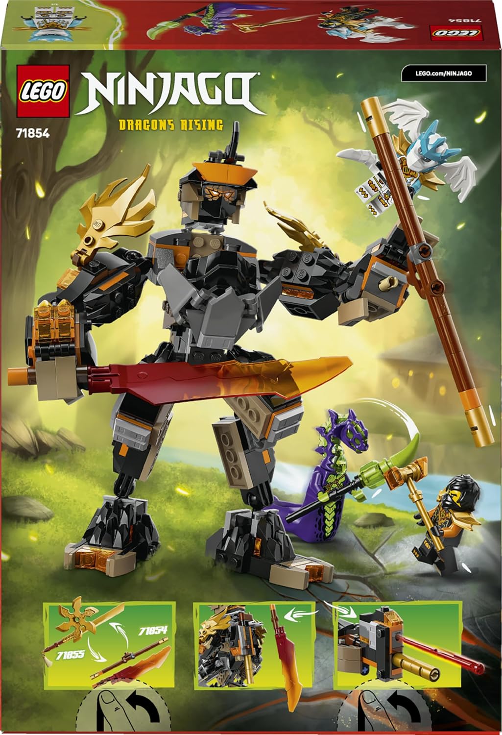 LEGO NINJAGO Cole's Mission Mech & Dragon Zane - Ninja Toy w/an Action Figure, 3 Minifigures and Swords - Birthday Gift for 7+ Year Old Boys & Fans - 71854