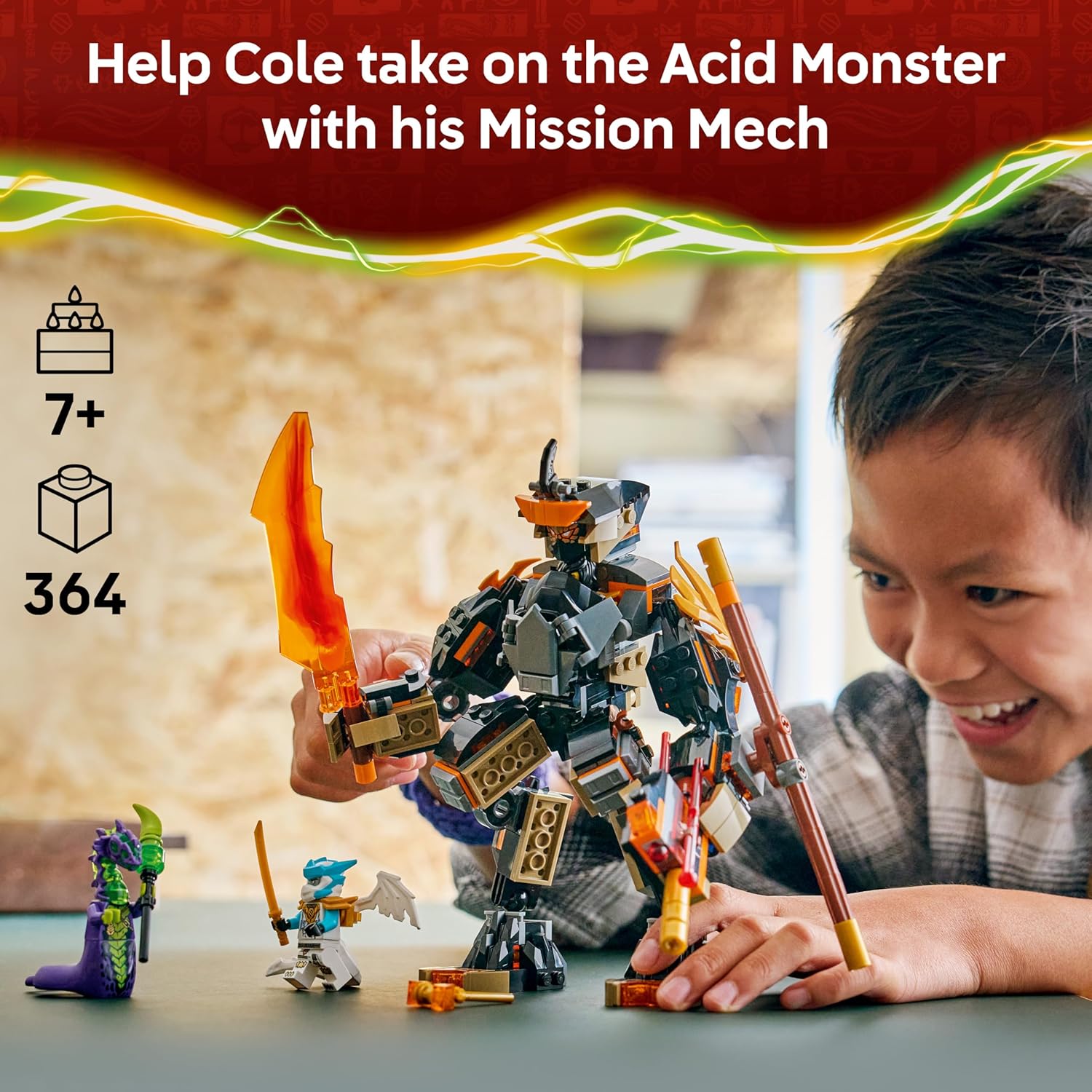 LEGO NINJAGO Cole's Mission Mech & Dragon Zane - Ninja Toy w/an Action Figure, 3 Minifigures and Swords - Birthday Gift for 7+ Year Old Boys & Fans - 71854