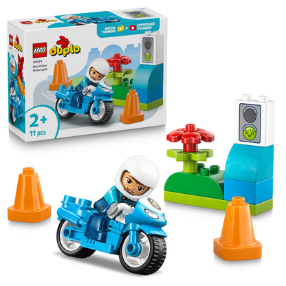 LEGO DUPLO Blue Police Motorcycle - Educational Motor Skills Toy for Toddlers - incl. a Motorbike, Officer Figure, Traffic Lights - Birthday Gift for 2+ Year Old Boys & Girls - 10471