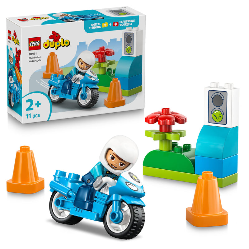 LEGO DUPLO Blue Police Motorcycle - Educational Motor Skills Toy for Toddlers - incl. a Motorbike, Officer Figure, Traffic Lights - Birthday Gift for 2+ Year Old Boys & Girls - 10471