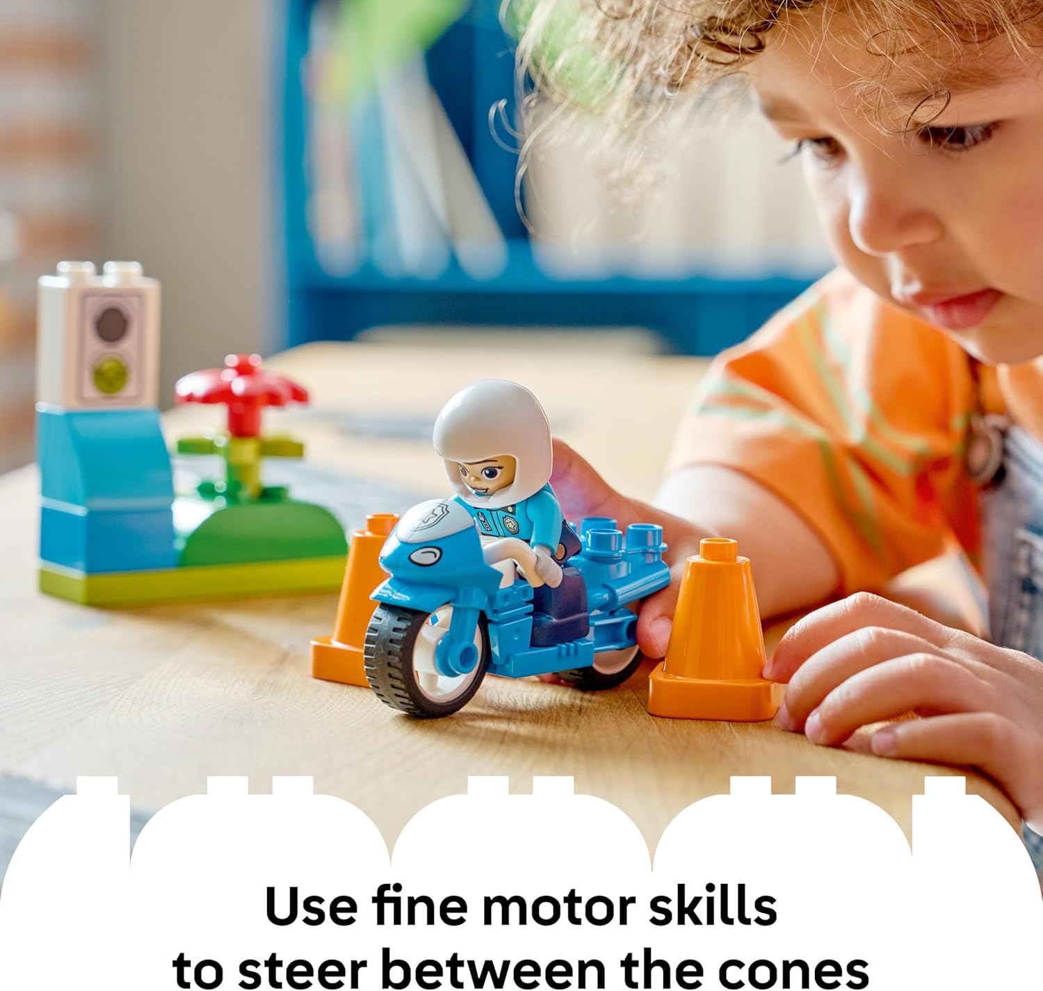 LEGO DUPLO Blue Police Motorcycle - Educational Motor Skills Toy for Toddlers - incl. a Motorbike, Officer Figure, Traffic Lights - Birthday Gift for 2+ Year Old Boys & Girls - 10471