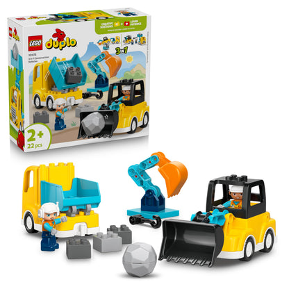 LEGO DUPLO 3 in 1 Construction Vehicles - Educational Montessori Toy for Toddlers w/Trucks, Excavator Digger & Loader - Birthday Gift Idea for 2+ Year Old Boys & Girls - 10475