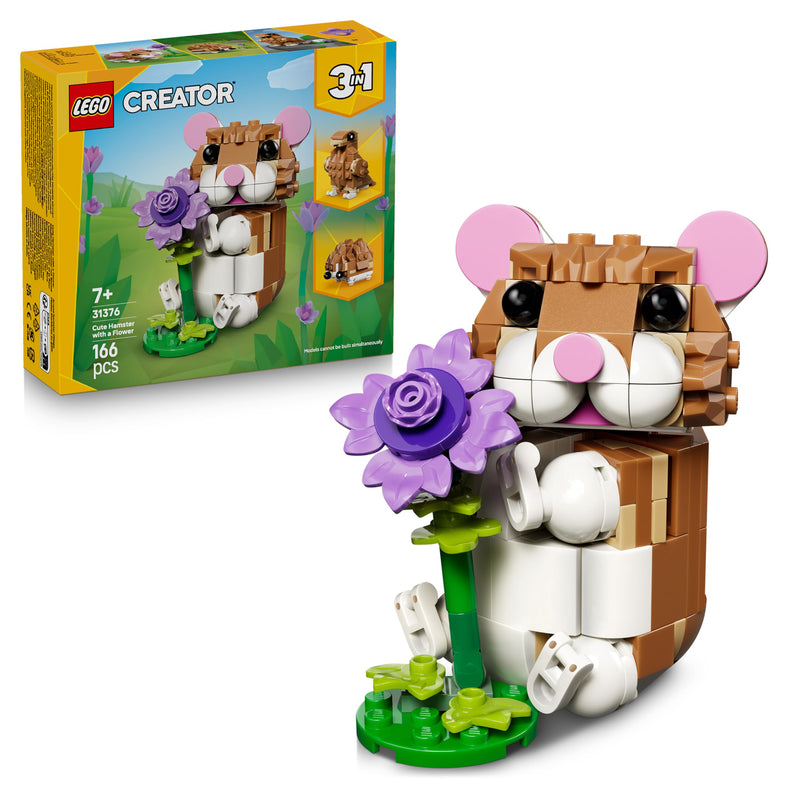 LEGO Creator 3in1 Cute Hamster with a Flower Toy - Animal Figure Transforms into a Hedgehog or Eagle - DIY Room Decor Idea - Birthday Gift for 7+ Year Old Girls & Boys - 31376