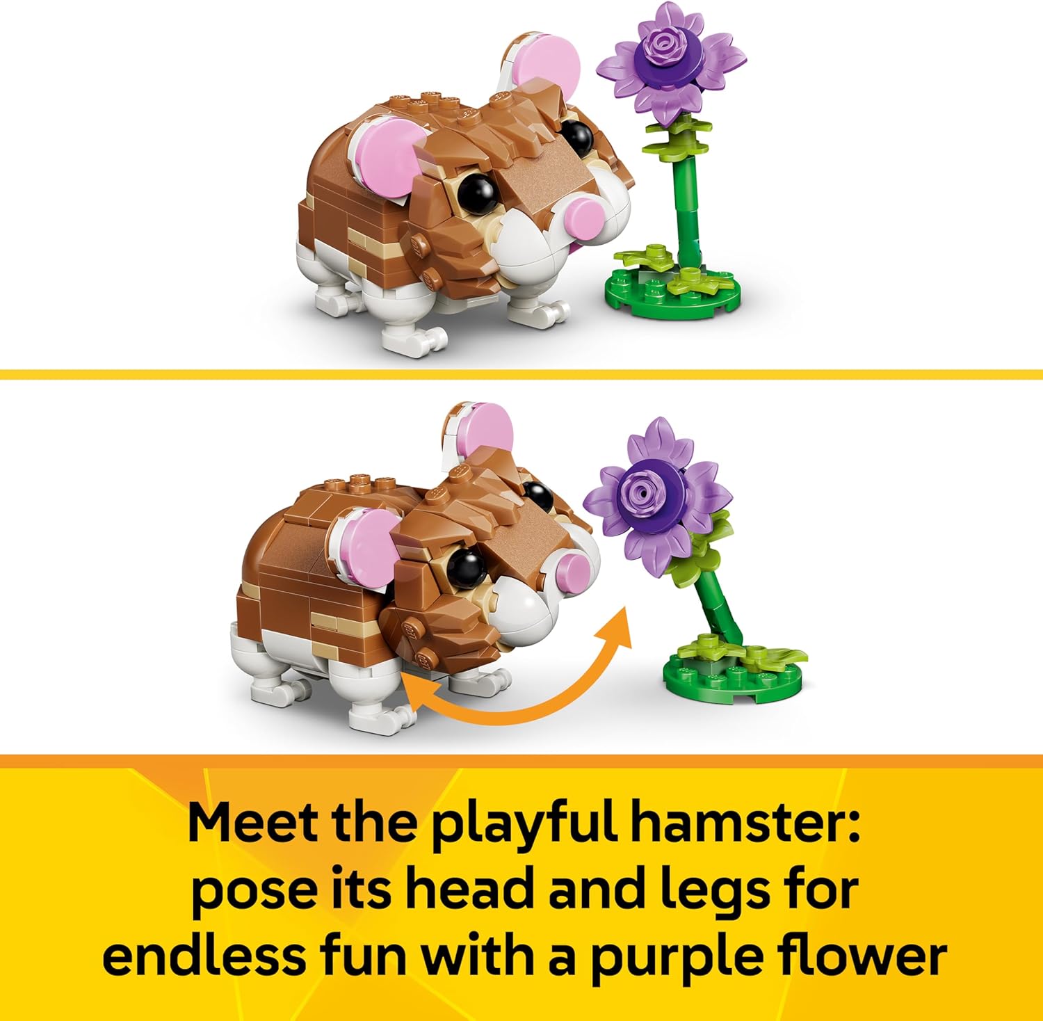 LEGO Creator 3in1 Cute Hamster with a Flower Toy - Animal Figure Transforms into a Hedgehog or Eagle - DIY Room Decor Idea - Birthday Gift for 7+ Year Old Girls & Boys - 31376