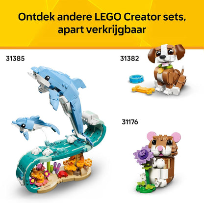 LEGO Creator 3in1 Turtle with a Water Lily Flower Toy - Animal Figure Transforms into a Chameleon or Frog - DIY Desk Decor Idea - Birthday Gift for 7+ Year Old Girls & Boys - 31377