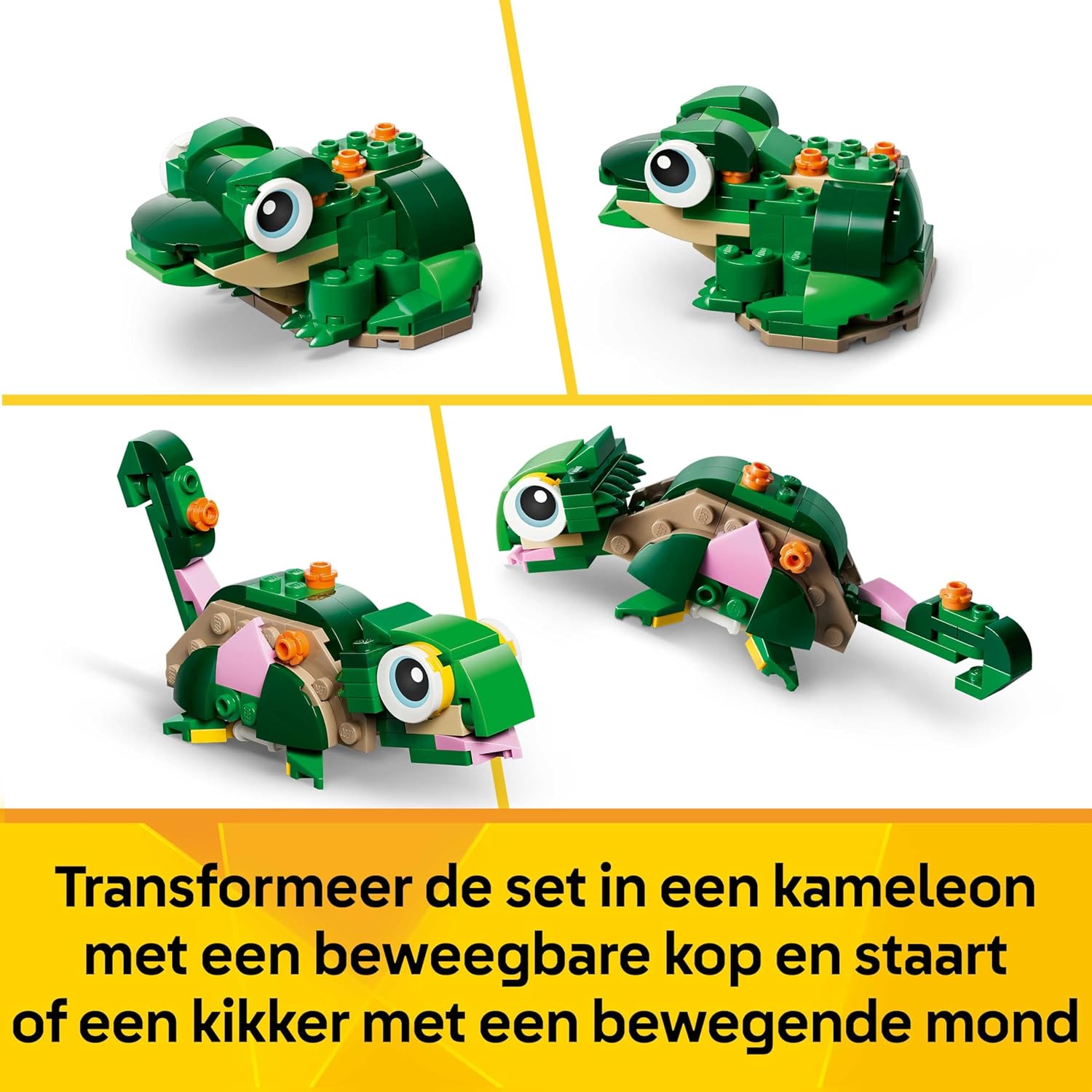 LEGO Creator 3in1 Turtle with a Water Lily Flower Toy - Animal Figure Transforms into a Chameleon or Frog - DIY Desk Decor Idea - Birthday Gift for 7+ Year Old Girls & Boys - 31377
