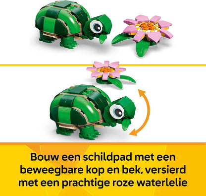 LEGO Creator 3in1 Turtle with a Water Lily Flower Toy - Animal Figure Transforms into a Chameleon or Frog - DIY Desk Decor Idea - Birthday Gift for 7+ Year Old Girls & Boys - 31377