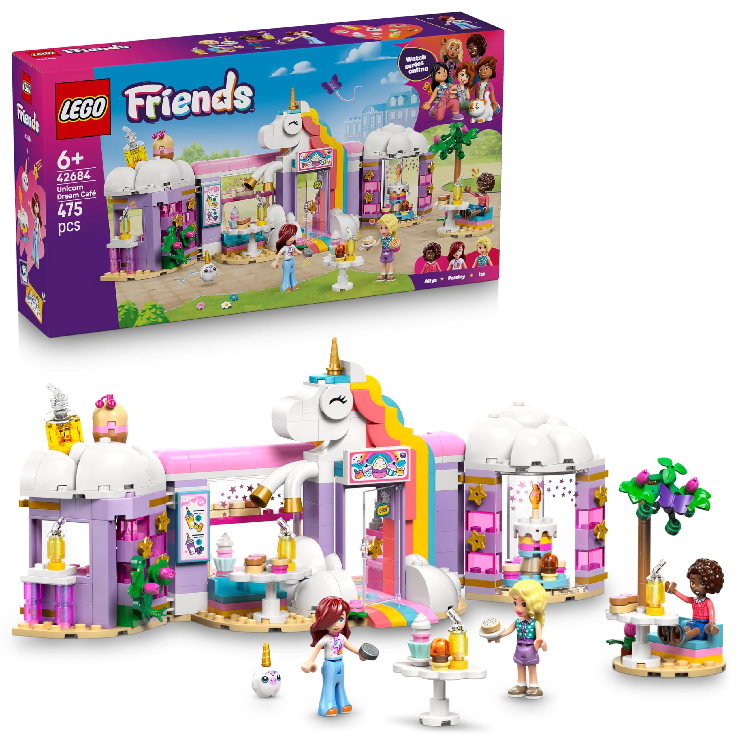 LEGO Friends Unicorn Dream Café - Toy Cake Shop w/ 3 Mini Dolls, Cash Register & Play Food Accessories incl. Cupcakes - Birthday Gift for 6+ Year Old Girls - 42684