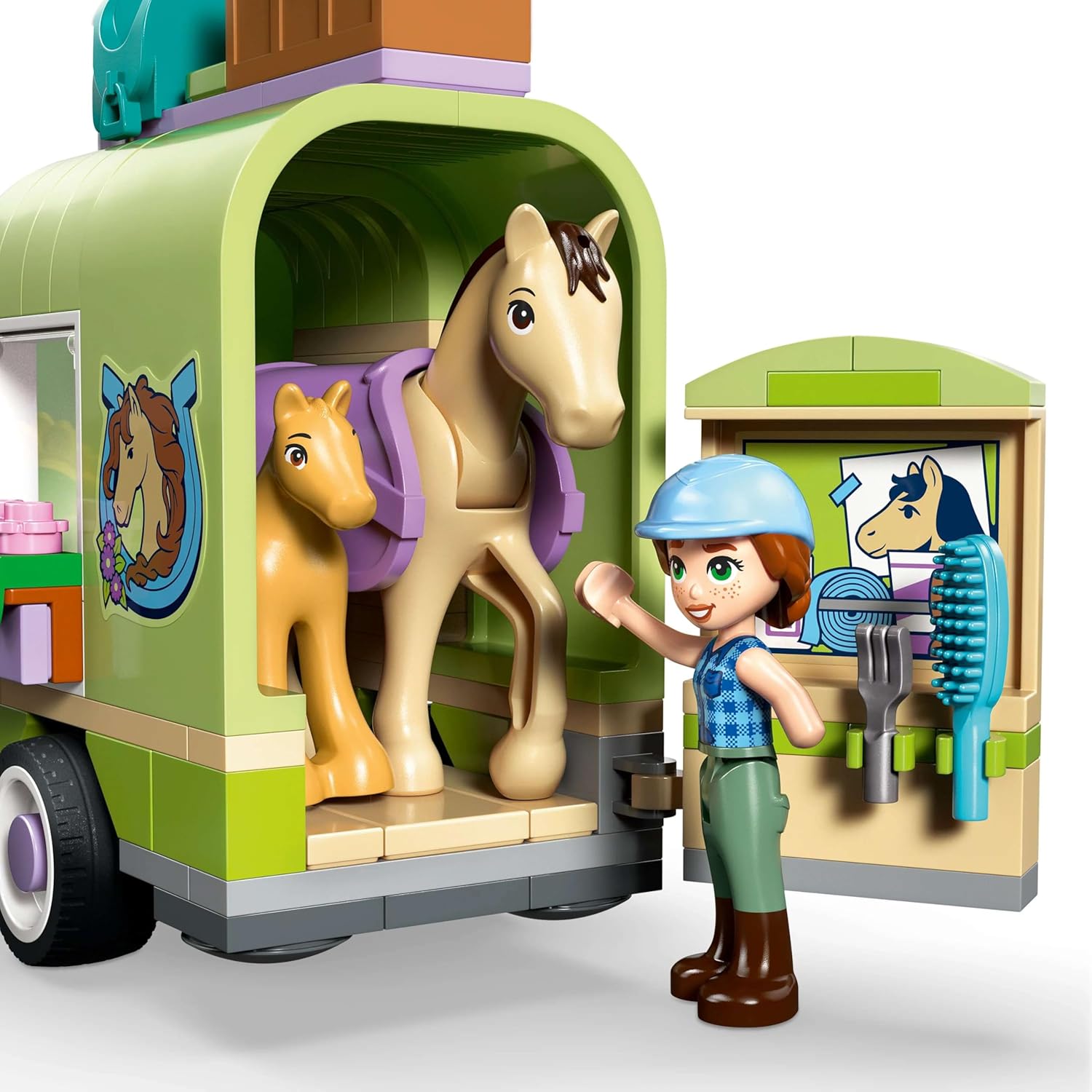 LEGO Friends Horse & Baby Foal Trailer - Horse Toy Playset w/Grooming Accessories, 4 Animal Figures, Car & 2 Mini Dolls - Birthday Gift Idea for 7+ Year Old Girls - 42695