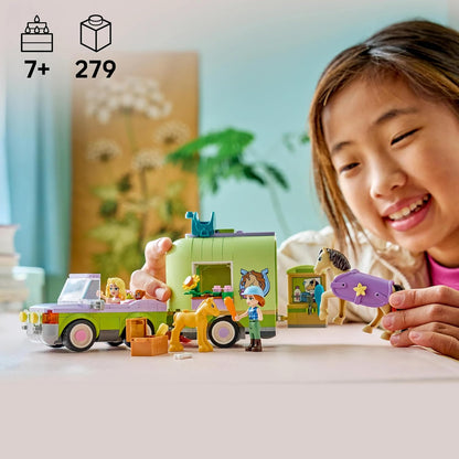 LEGO Friends Horse & Baby Foal Trailer - Horse Toy Playset w/Grooming Accessories, 4 Animal Figures, Car & 2 Mini Dolls - Birthday Gift Idea for 7+ Year Old Girls - 42695