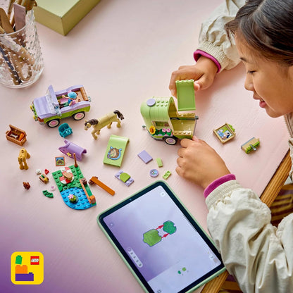 LEGO Friends Horse & Baby Foal Trailer - Horse Toy Playset w/Grooming Accessories, 4 Animal Figures, Car & 2 Mini Dolls - Birthday Gift Idea for 7+ Year Old Girls - 42695