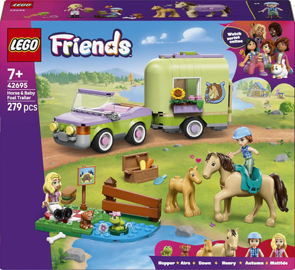 LEGO Friends Horse & Baby Foal Trailer - Horse Toy Playset w/Grooming Accessories, 4 Animal Figures, Car & 2 Mini Dolls - Birthday Gift Idea for 7+ Year Old Girls - 42695