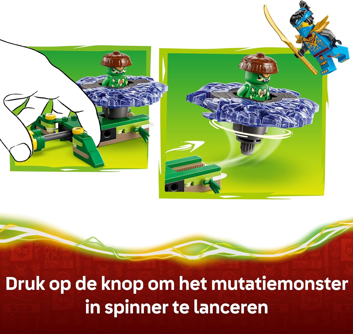 LEGO NINJAGO Nya vs. Mutation Monster Spinner - Ninja Spinning Toy w/a Launcher, Battling Tops & 2 Minifigures - Birthday Gift for 6+ Year Old Boys & Fans - 71849