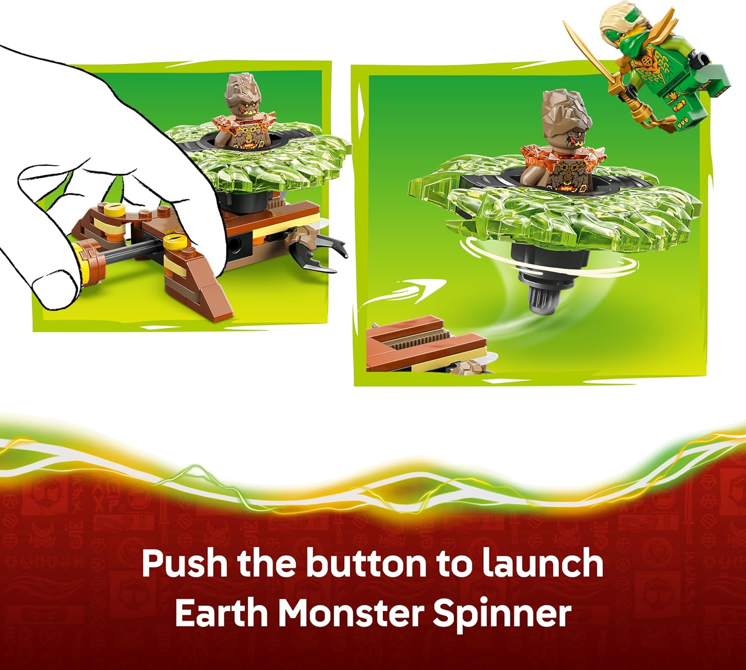 LEGO NINJAGO Lloyd vs. Earth Monster Spinner - Ninja Spinning Toy w/a Launcher, Battling Tops & 2 Minifigures - Birthday Gift for 6+ Year Old Boys & Fans - 71850