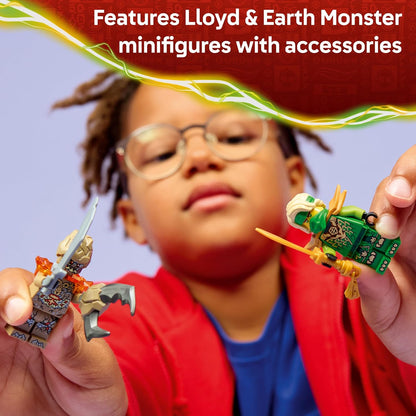 LEGO NINJAGO Lloyd vs. Earth Monster Spinner - Ninja Spinning Toy w/a Launcher, Battling Tops & 2 Minifigures - Birthday Gift for 6+ Year Old Boys & Fans - 71850