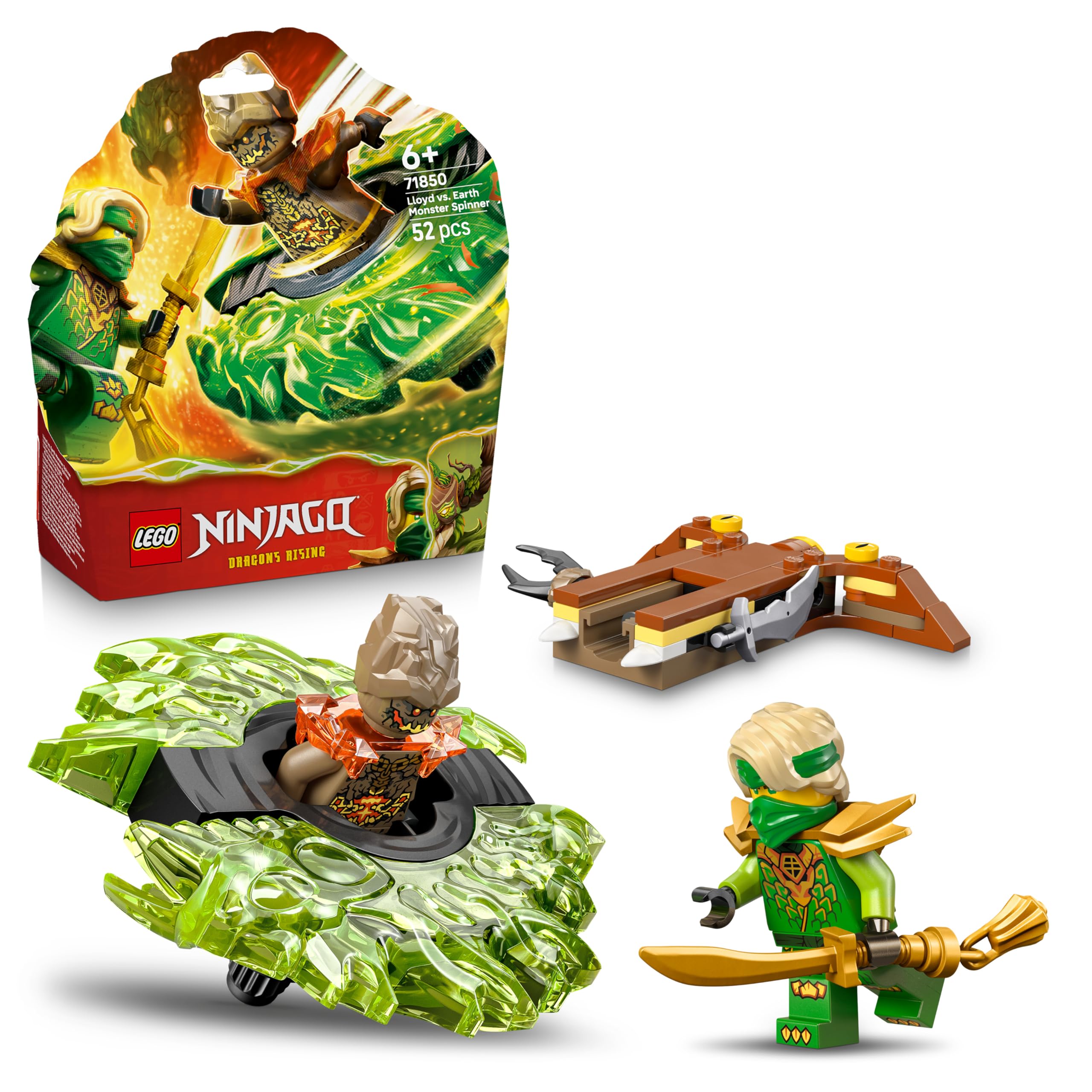 LEGO NINJAGO Lloyd vs. Earth Monster Spinner - Ninja Spinning Toy w/a Launcher, Battling Tops & 2 Minifigures - Birthday Gift for 6+ Year Old Boys & Fans - 71850