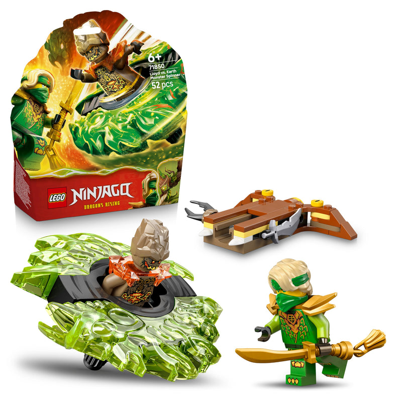 LEGO NINJAGO Lloyd vs. Earth Monster Spinner - Ninja Spinning Toy w/a Launcher, Battling Tops & 2 Minifigures - Birthday Gift for 6+ Year Old Boys & Fans - 71850