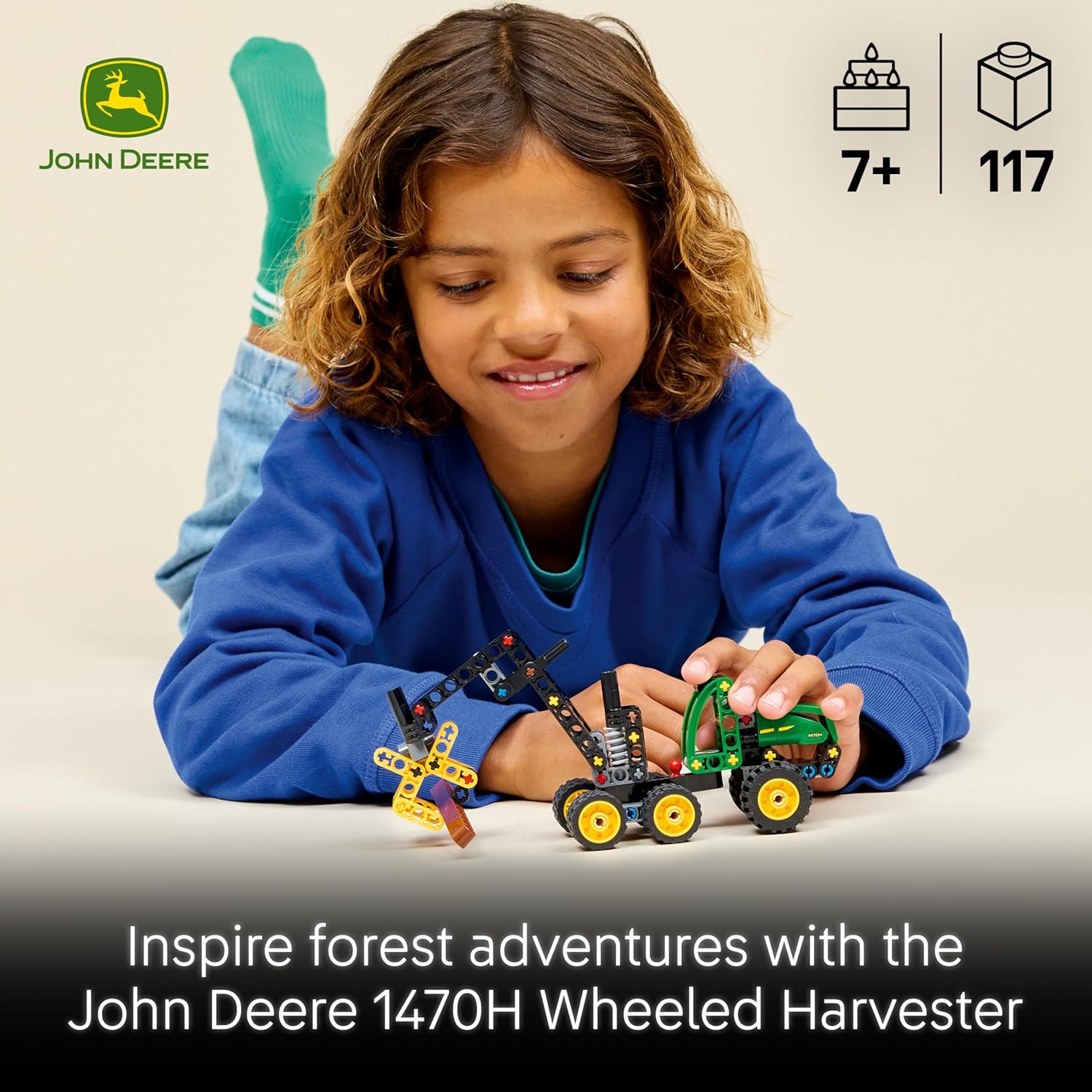 LEGO Technic John Deere 1470H Wheeled Harvester - Construction Vehicle Toy - STEM Model Kit w/a Rotating Boom & Working Claw - Gift for 7+ Year Old Boys - 42218
