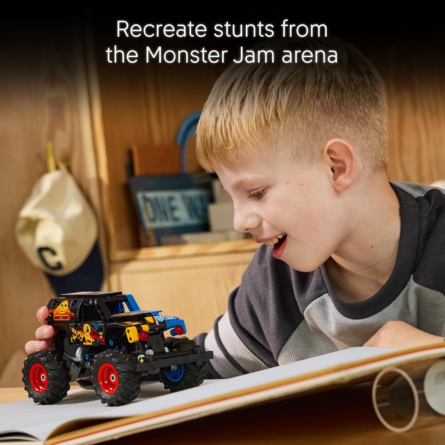 LEGO Technic Monster Jam Grave Digger Fire and Ice - Pull-Back Truck Toy - Race Car Model Kit w/Authentic Details - Birthday Gift for 7+ Year Old Boys, Girls & Fans - 42219