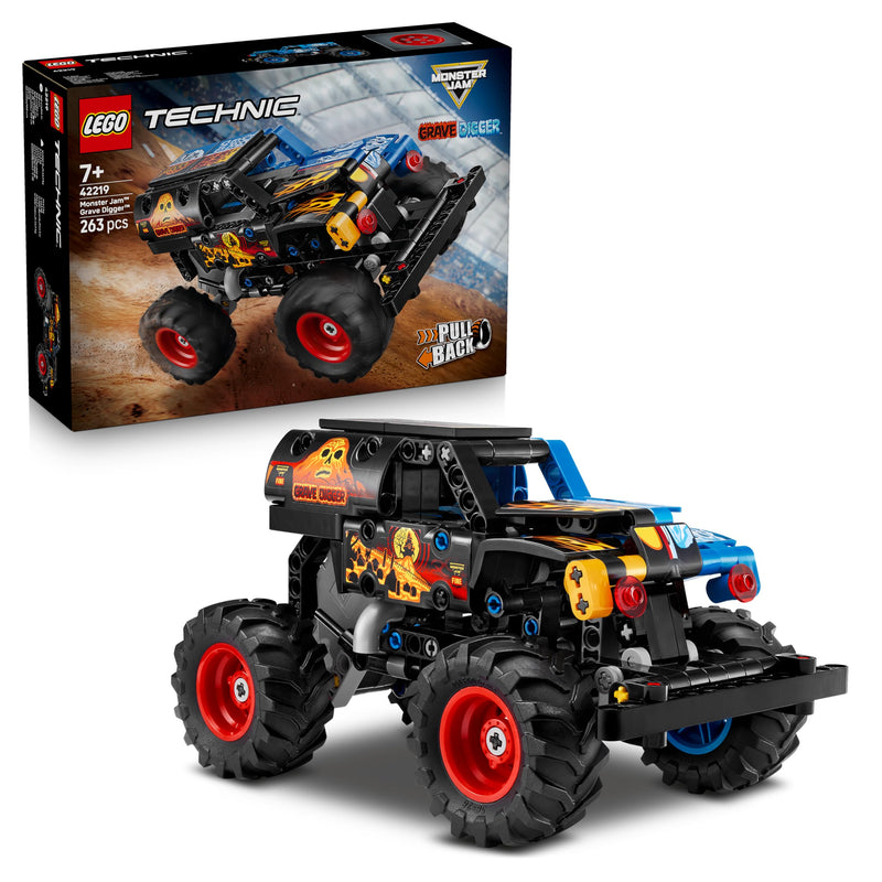 LEGO Technic Monster Jam Grave Digger Fire and Ice - Pull-Back Truck Toy - Race Car Model Kit w/Authentic Details - Birthday Gift for 7+ Year Old Boys, Girls & Fans - 42219