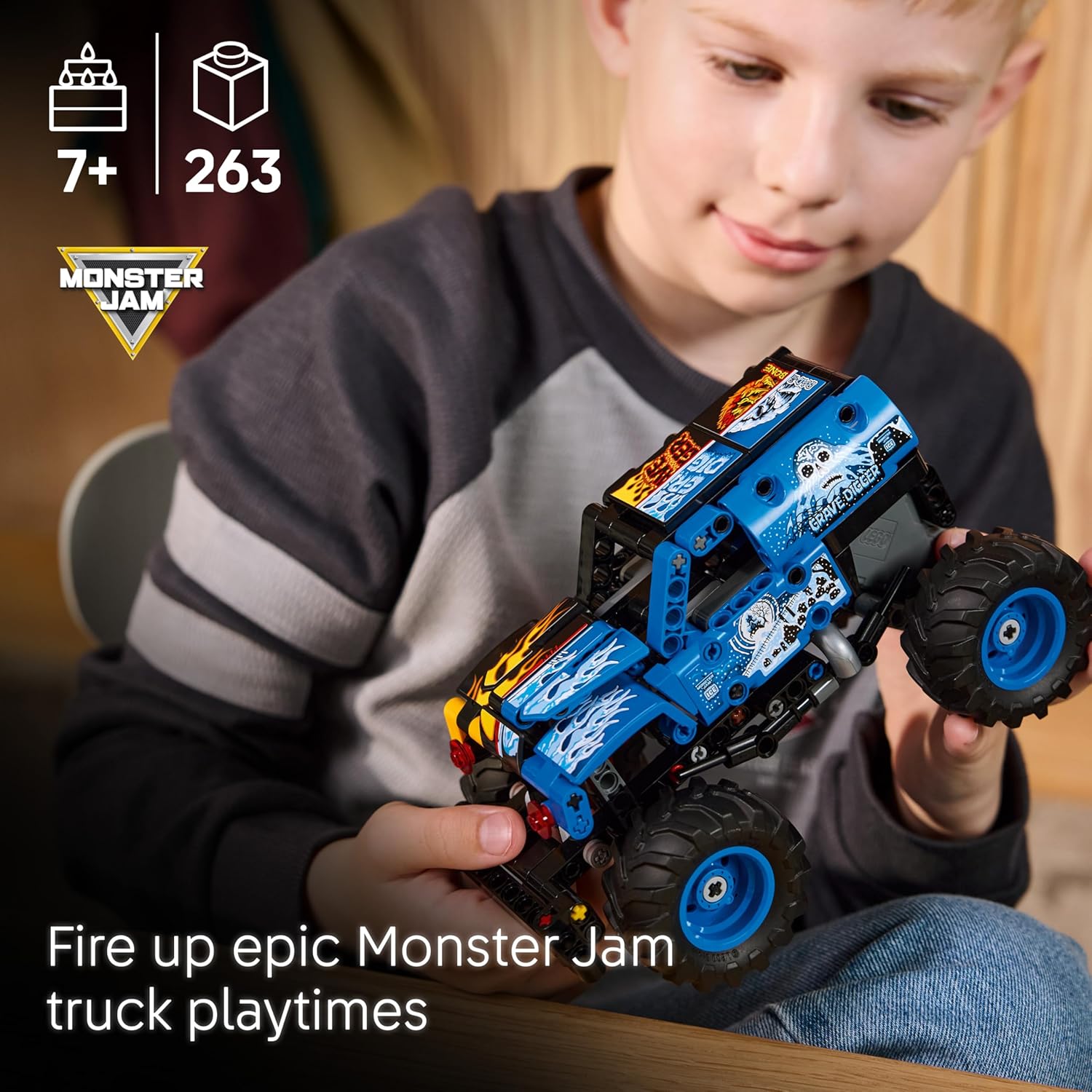 LEGO Technic Monster Jam Grave Digger Fire and Ice - Pull-Back Truck Toy - Race Car Model Kit w/Authentic Details - Birthday Gift for 7+ Year Old Boys, Girls & Fans - 42219