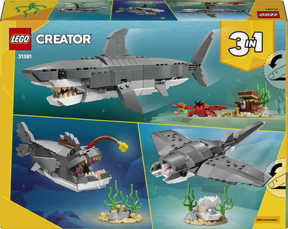 LEGO Creator 3in1 Fierce Shark with a Treasure Chest Toy - Sea Animal Figure Transforms into an Anglerfish or Manta Ray - Room Decor Idea for 8+ Year Old Boys & Girls - 31381