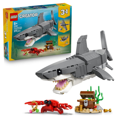 LEGO Creator 3in1 Fierce Shark with a Treasure Chest Toy - Sea Animal Figure Transforms into an Anglerfish or Manta Ray - Room Decor Idea for 8+ Year Old Boys & Girls - 31381