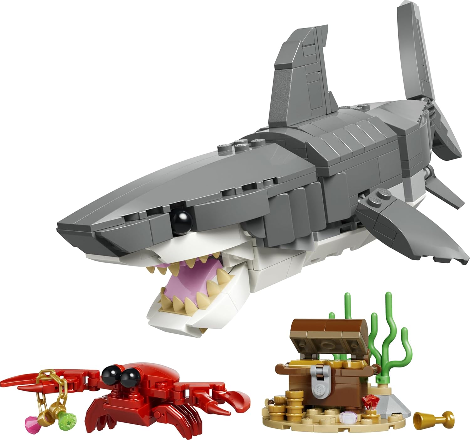 LEGO Creator 3in1 Fierce Shark with a Treasure Chest Toy - Sea Animal Figure Transforms into an Anglerfish or Manta Ray - Room Decor Idea for 8+ Year Old Boys & Girls - 31381