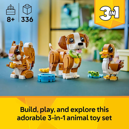 LEGO Creator 3in1 Cute Animals: Playful Puppy Dog Toy - Pet Animal Figure Transforms into a Squirrel or Duck - Creative Birthday Gift for 8+ Year Old Girls & Boys - 31382